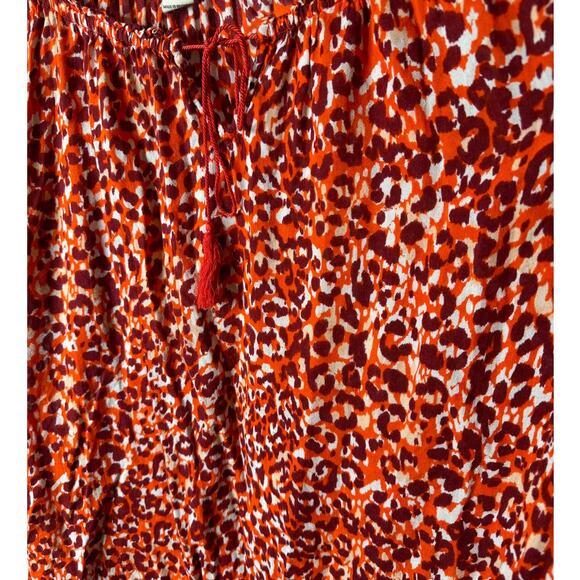 Lucky Brand Plus 1X Red & Orange Animal Print Tie-Neck Off-Shoulder Boho Top - Picture 5 of 9